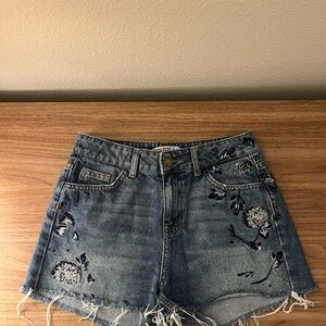 Zara Blue Jean Shorts with Embroidered Details